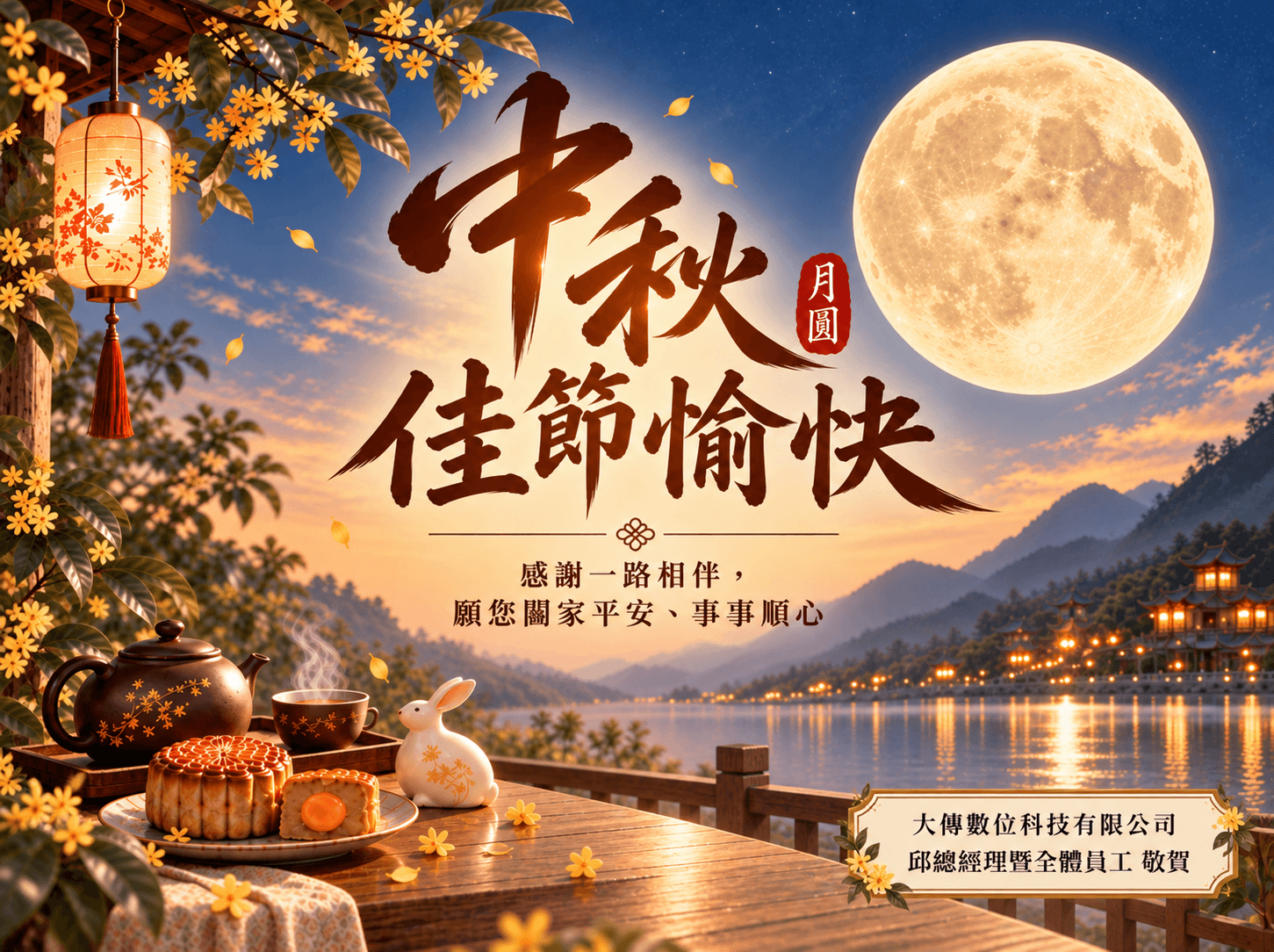 祝福 闔家平安  中秋佳節愉快 - 大傳數位科技